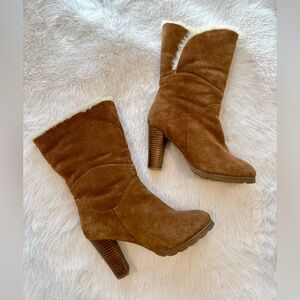 Ausland Genuine Suede and Fur Heeled Boots